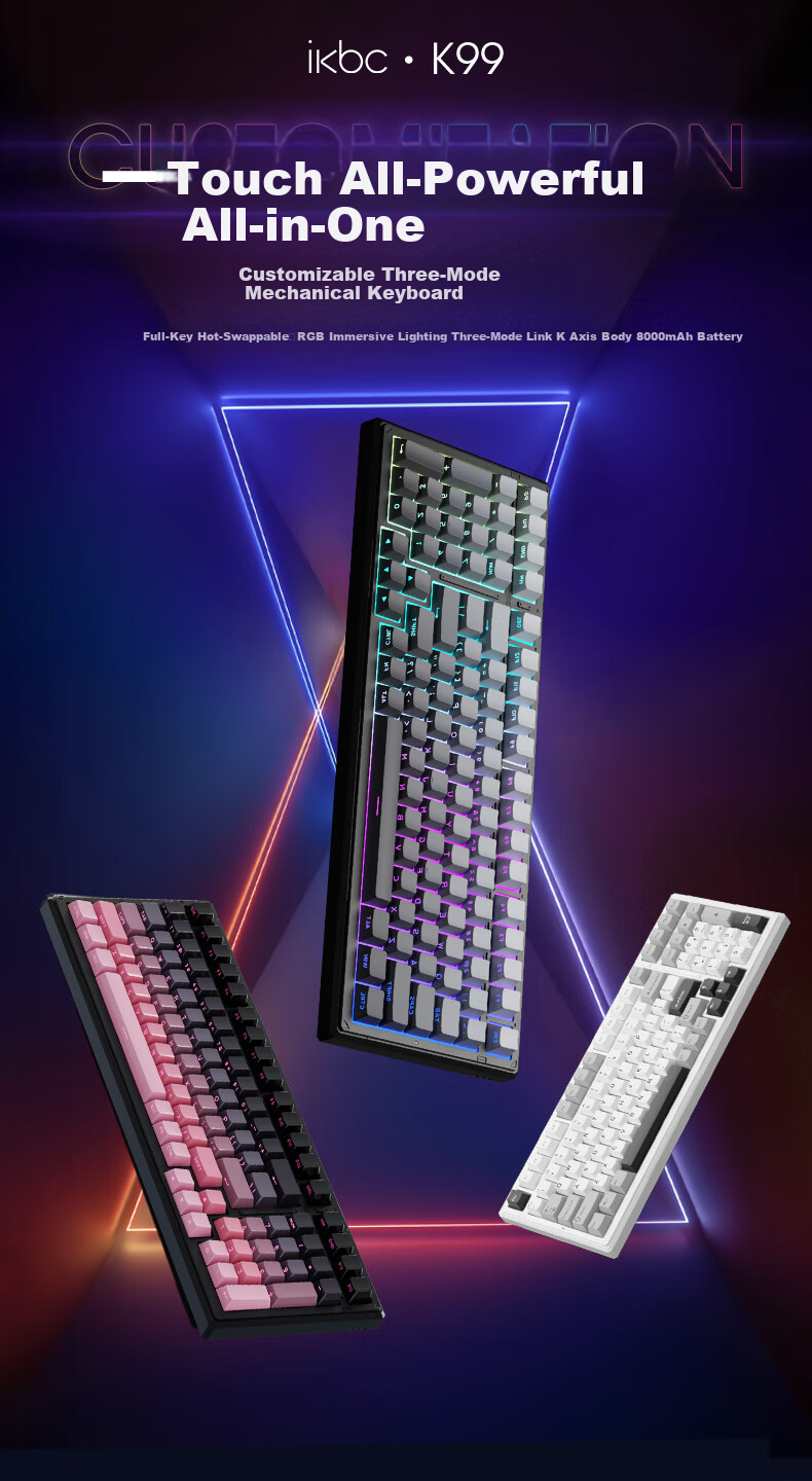 Кастомная механическая клавиатура Ikbc K99, 99 клавиш, игровая, офисная, с подсветкой RGB, черная