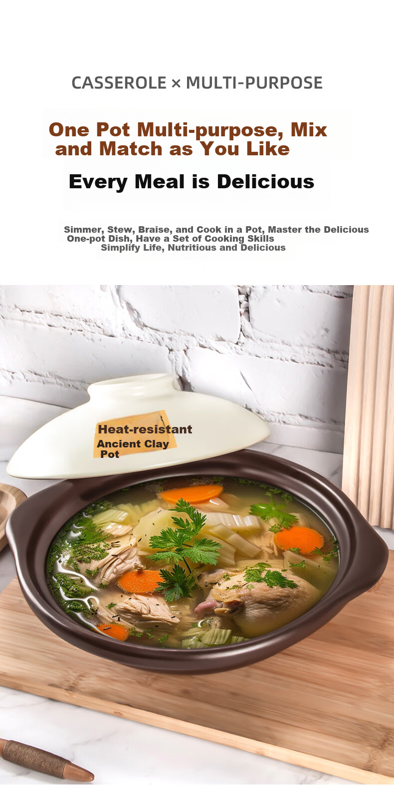 Глиняный горшок для риса Quanpinwu, жаропрочный, термостойкий, 1.9 л, 24 см