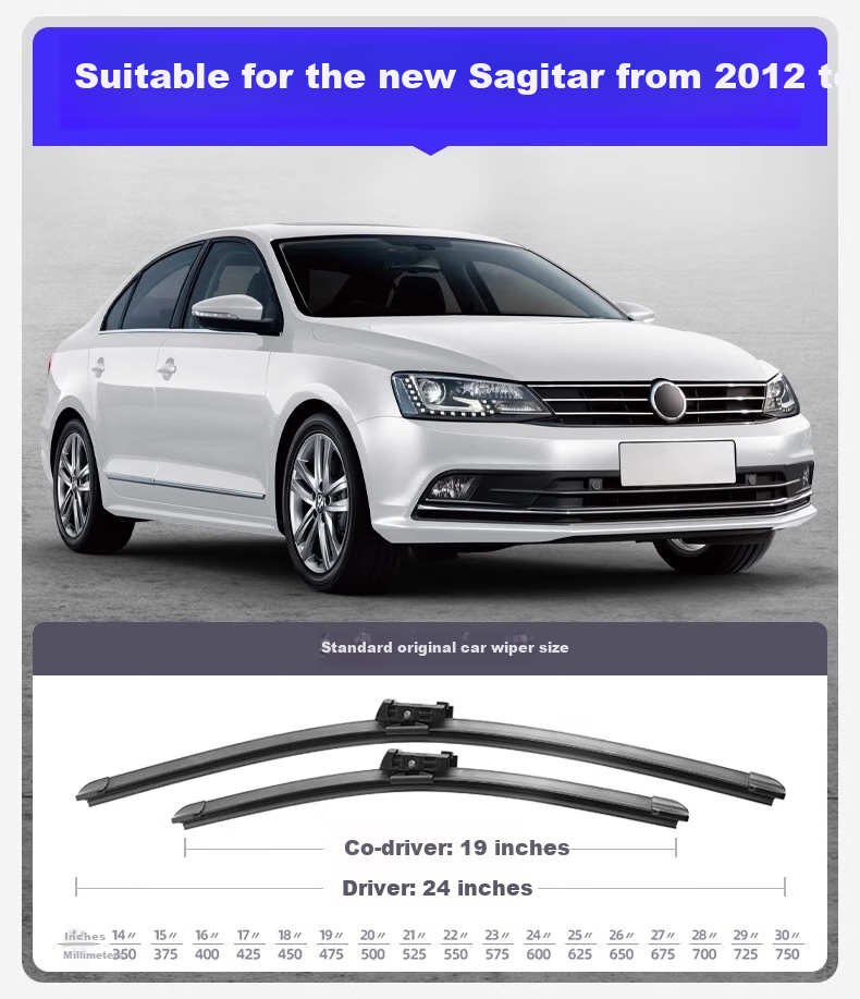 Комплект каркасных щеток стеклоочистителя Paisu для Volkswagen Sagitar 2012-2018, 19 и 24 дюйма, резиновая полоса, оригинальные заводские лезвия