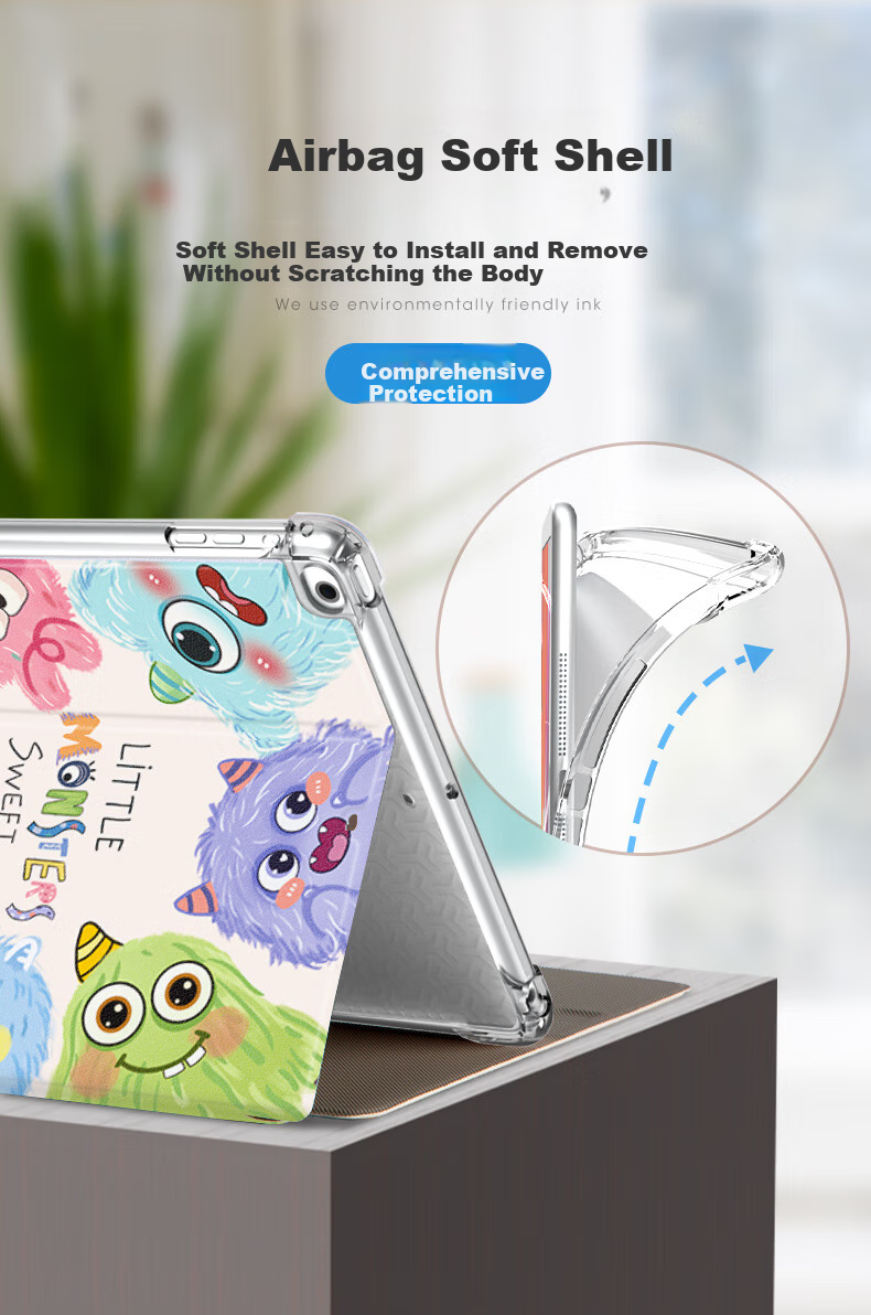 Чехол QBOSS для iPad Air 2, iPad 5, защитный чехол с мягкой воздушной подушкой, ударопрочный, с рисунком, милый монстр