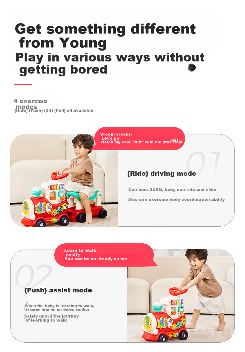 Развивающий поезд HUILE TOYS для детей от 1 до 3 лет, ходунки для малышей, подарок на день рождения, развивающая игрушка