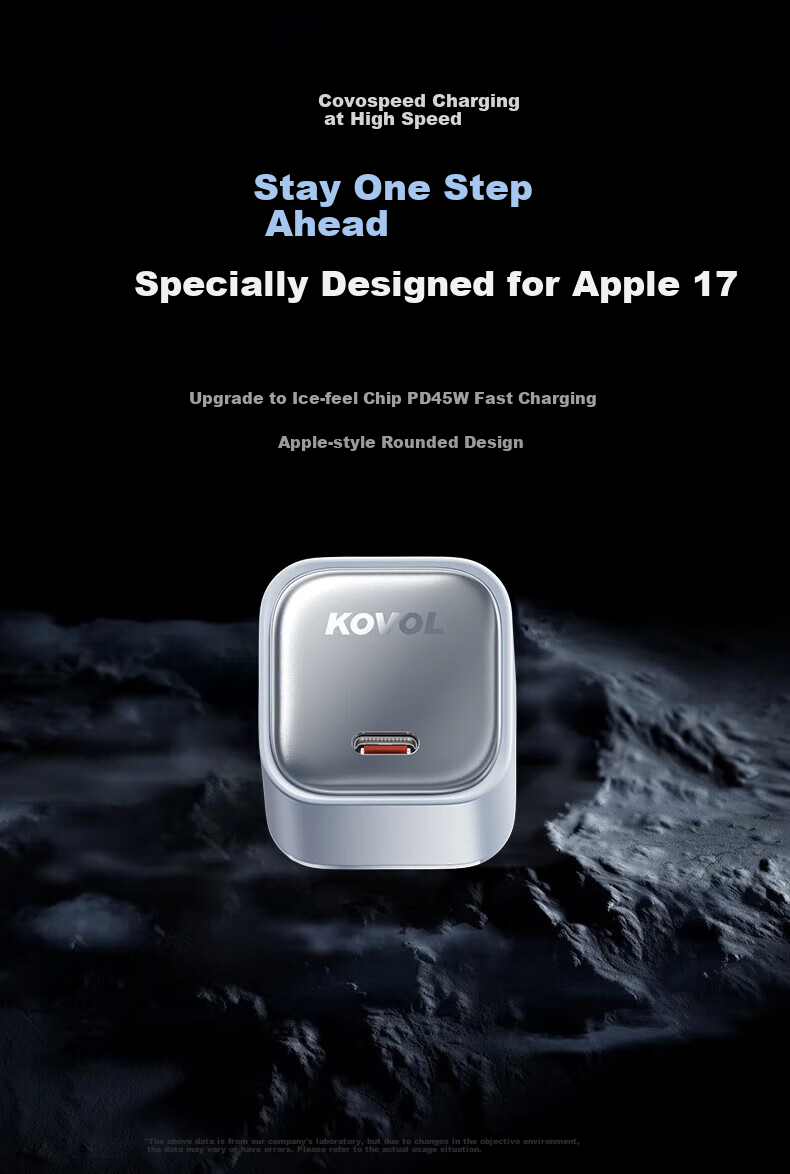 Зарядная головка KOVOL, 45W, Type-C, GaN, быстрая зарядка для iPhone 17/16/15 Pro Max