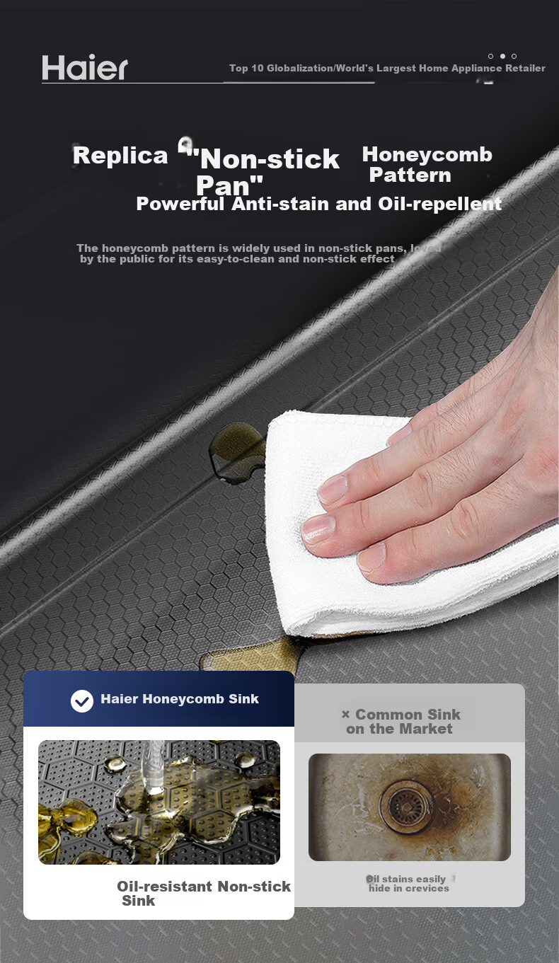 Кухонная мойка Haier H02, большая, одинарная, из нержавеющей стали 304, нано-покрытие, 75x45 см