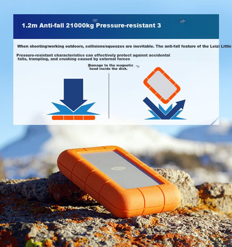 Портативный жесткий диск LaCie Rugged Mini, 2 ТБ, ударопрочный, водостойкий, пыленепроницаемый, совместимый с Mac, USB Type-C/USB3.2, внешний