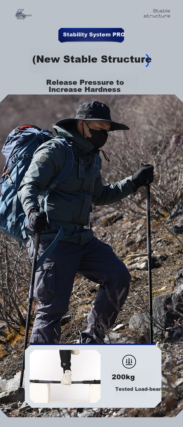 Треккинговые палки SupFire Outdoor Hiking Pole, алюминиевый сплав, телескопические, для детей и пожилых, легкие, с амортизацией, для походов и альпинизма