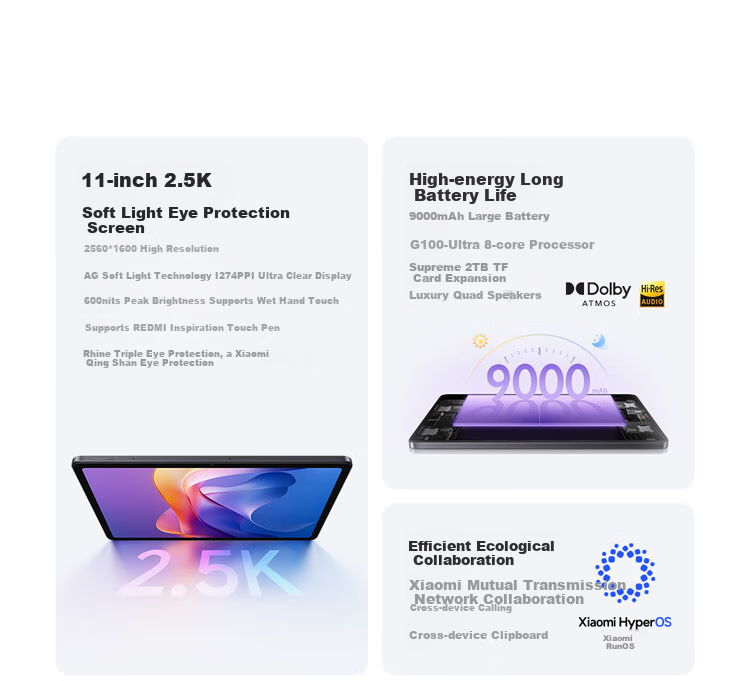 Планшет MI REDMI Pad 2, 11-дюймовый экран 2.5K, 8+128GB, Серый