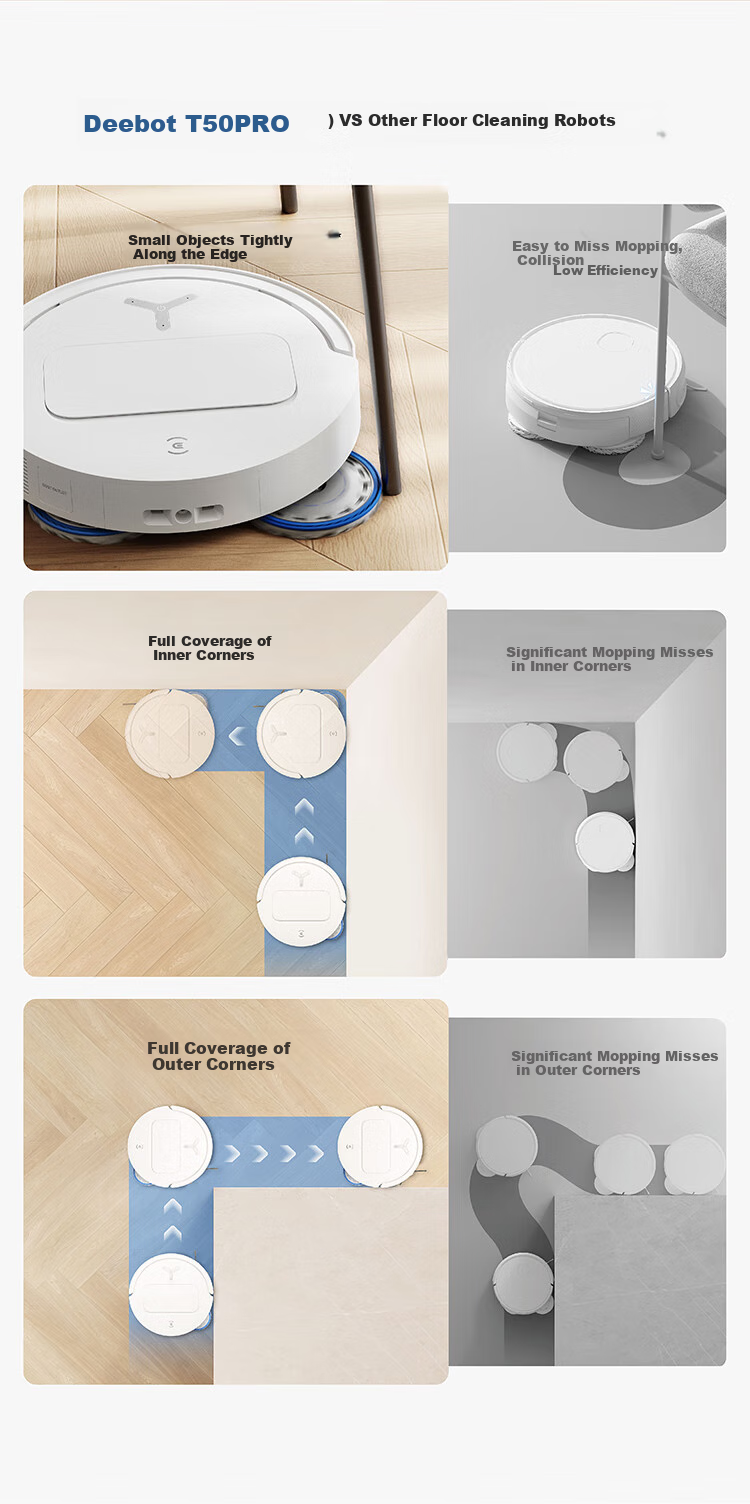 Робот-пылесос ECOVACS T50 PRO с функцией влажной уборки, автоматической очисткой, сбором пыли, интеллектуальным домашним использованием, двойными механическими рычагами, обнаружением волос, версией резервуара для воды с нулевым запутыванием (совместим с HarmonyOS)