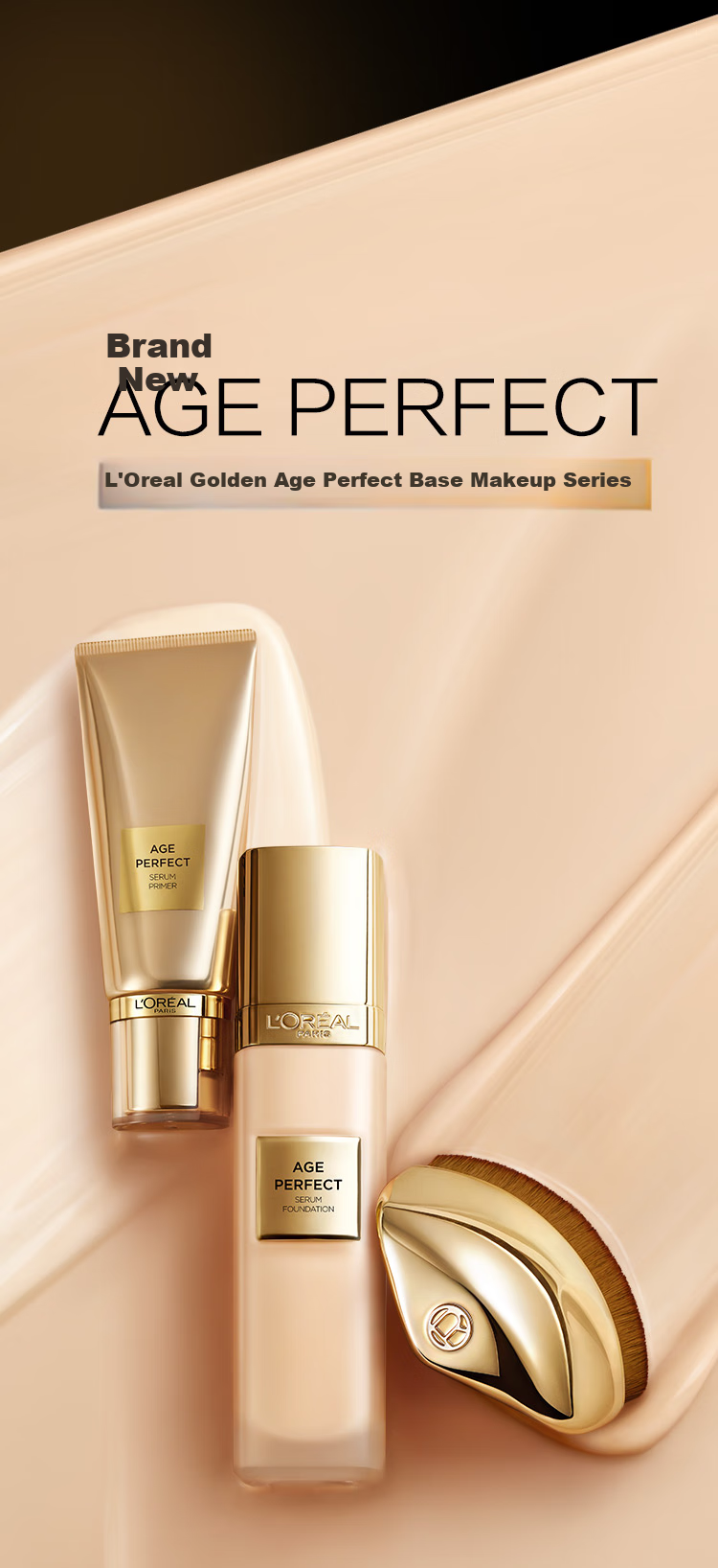 Кисть для макияжа LOREAL Golden Perfect Foundation Brush, синтетические волокна, для тональной основы, без следов, идеальный дачный да подарок