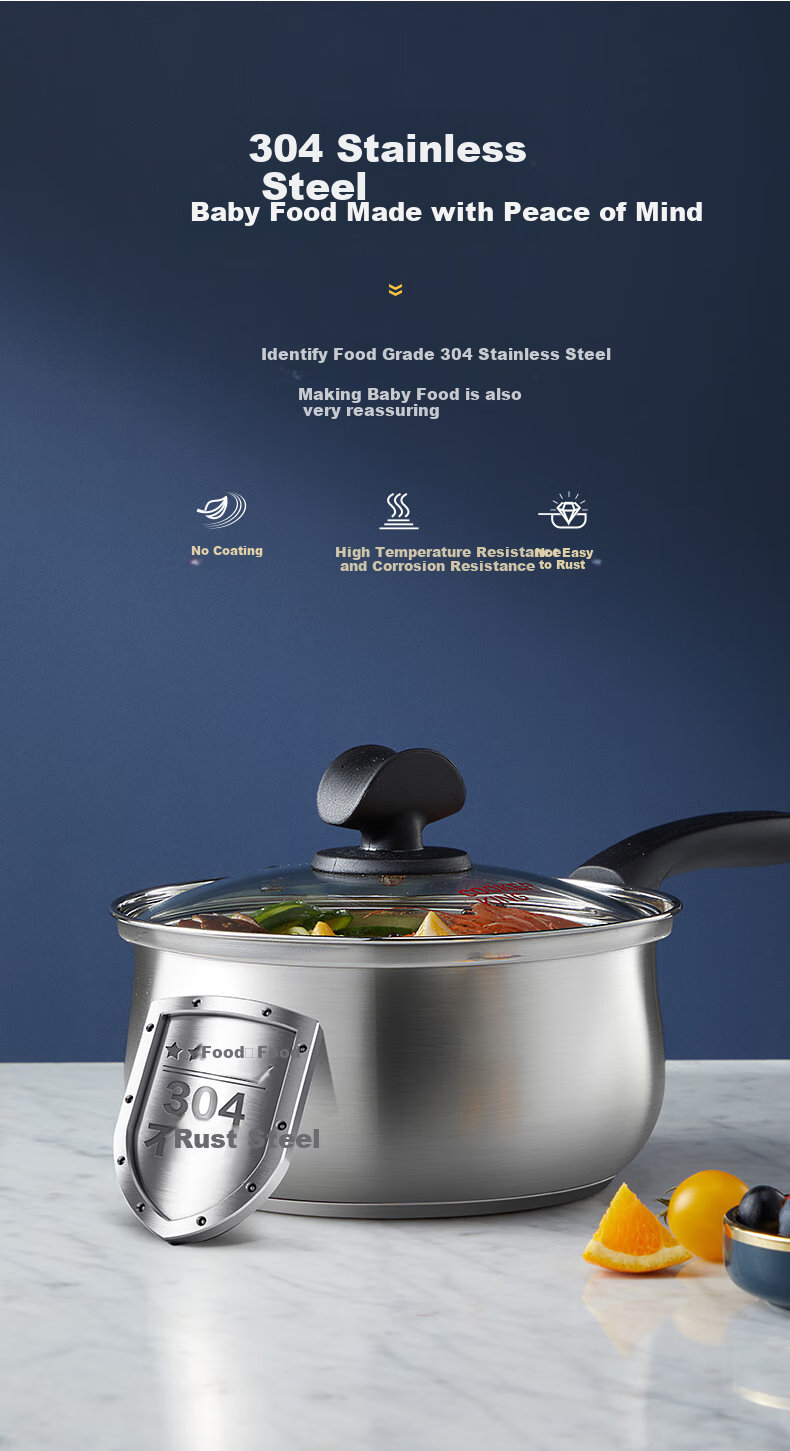 Ковш COOKER KING из нержавеющей стали 304, 18 см, для приготовления детского питания, молока, супов и лапши, с крышкой