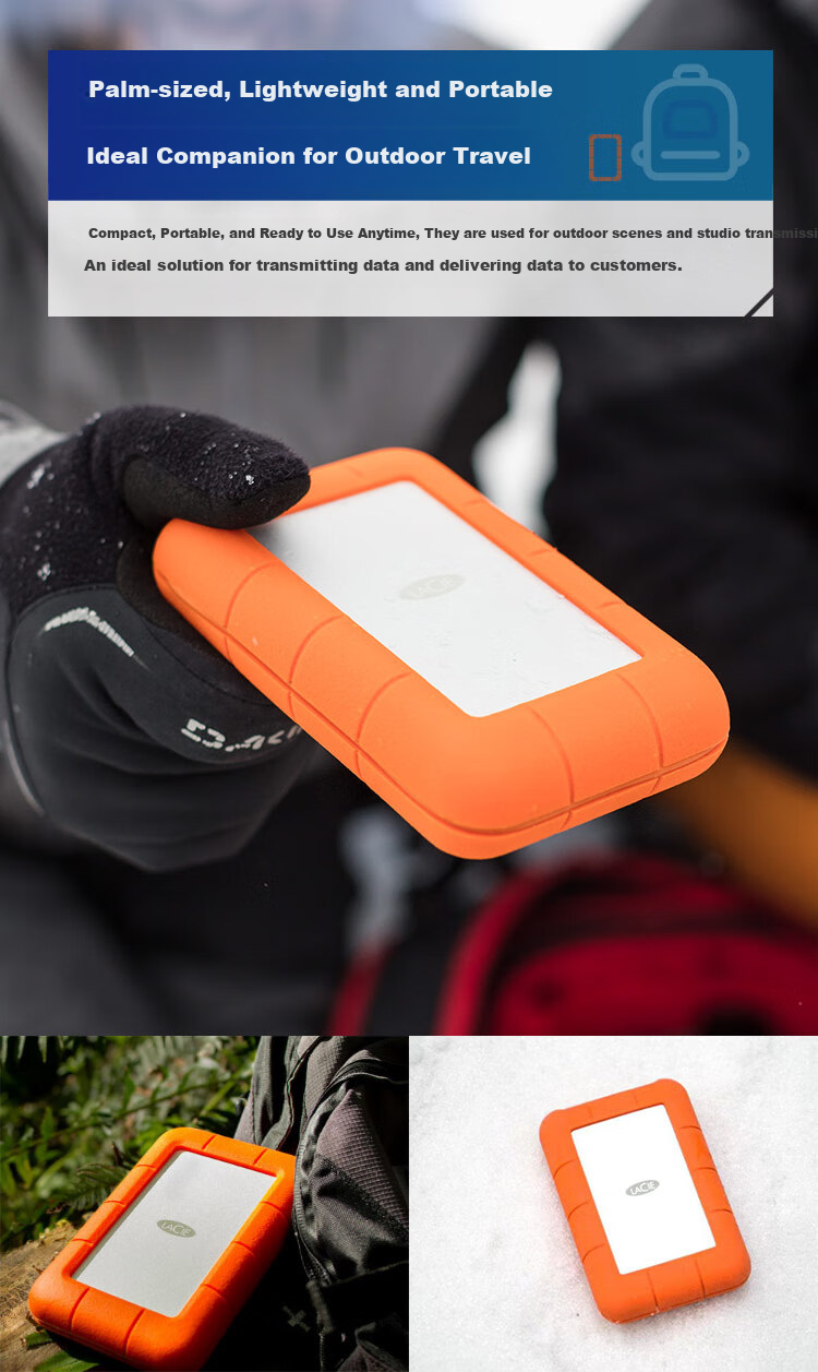 Портативный жесткий диск LaCie Rugged Mini, 2 ТБ, ударопрочный, водостойкий, пыленепроницаемый, совместимый с Mac, USB Type-C/USB3.2, внешний