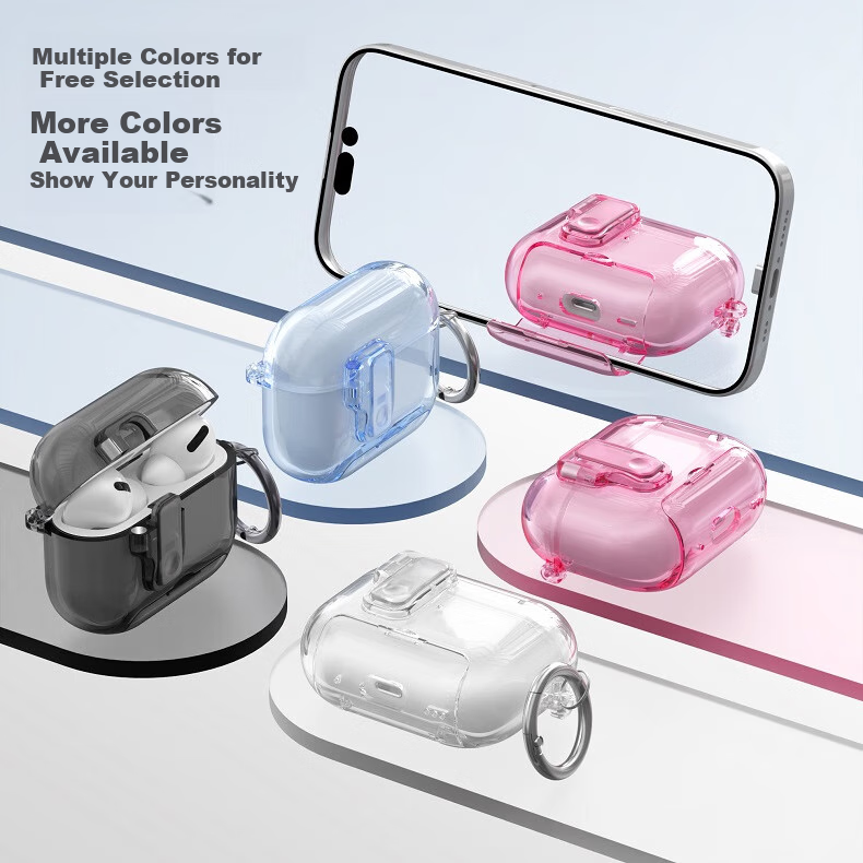 Чехол для наушников Chuangsimi AirPods Pro 3, прозрачный, с автоматической крышкой, противоударный, защитный, с подставкой