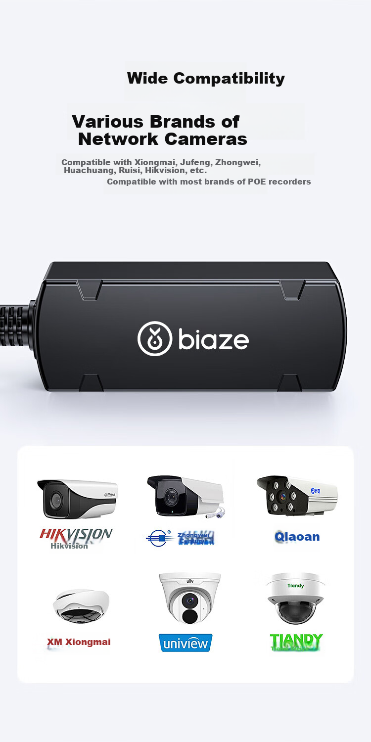 POE Splitter BIAZE ZH235, 100 Мбит/с, 48 В на 12 В, 1.2 А, с изоляцией, для IP-камер и сетевых коммутаторов