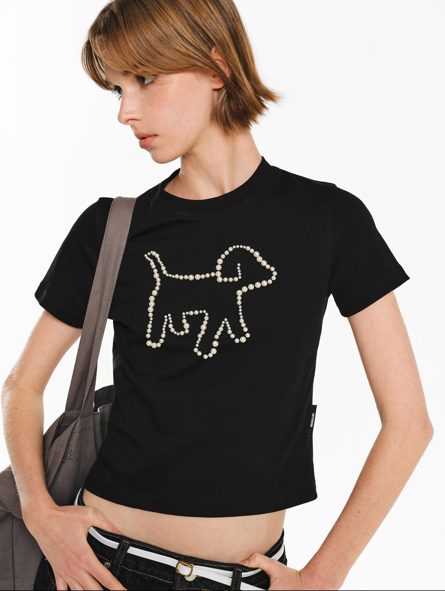 Женская футболка PCLP "Pearl Puppy" с коротким рукавом, американский стиль, летняя, приталенная, укороченная, белая, размер L