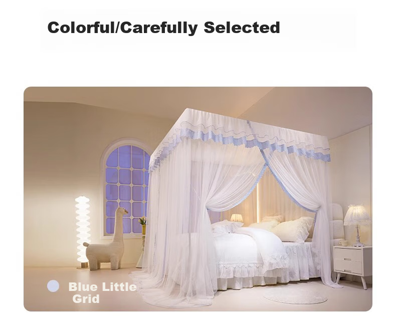 Mosquito net XIHAN, floor-standing, three-door, 1.8x2m bed, blue small grid