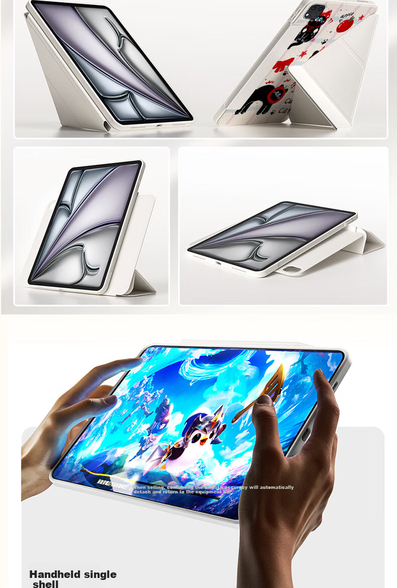 Защитный чехол RBP для iPad Pro 11 дюймов, 23-го поколения, поворотный на 720°, складной, магнитный, съемный, противоударный, текстурированный акрил