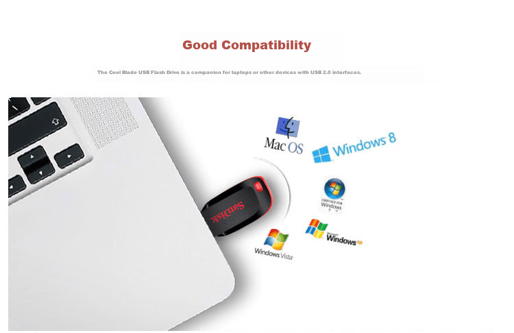 USB-флеш-накопитель SanDisk 64GB CZ50 Cool Blade, USB 2.0, черный/красный, компактный и портативный, стильный дизайн, ПО для шифрования