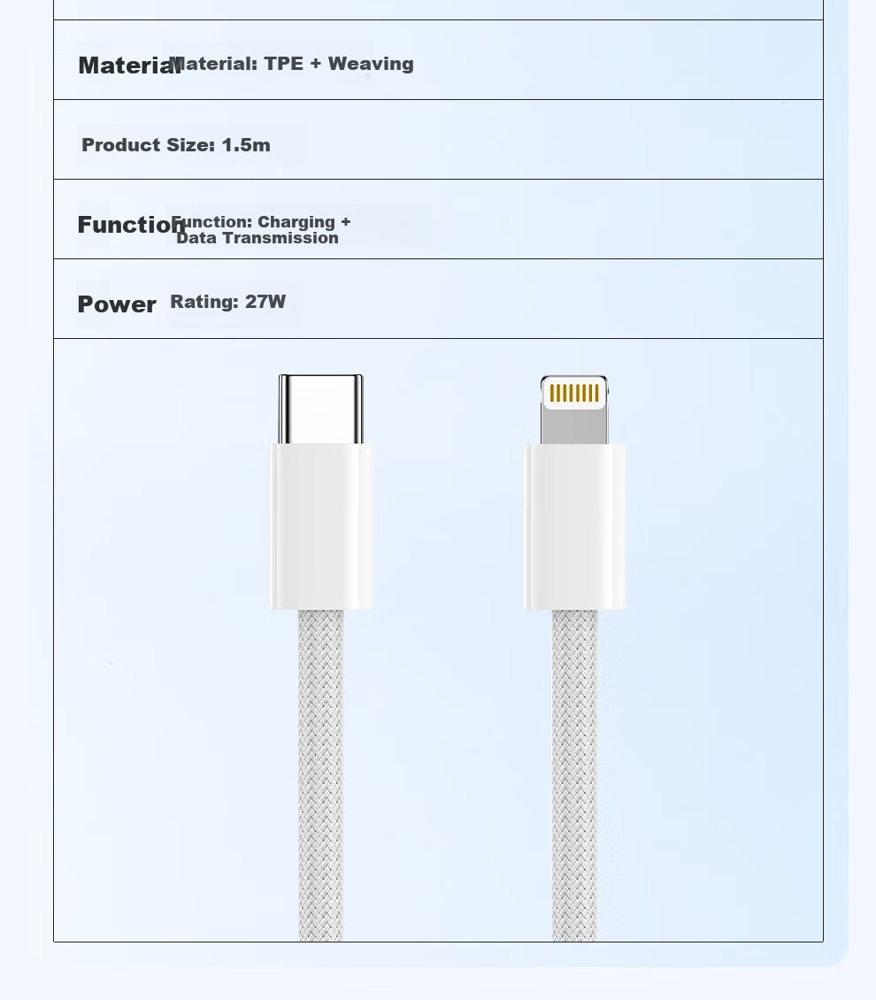 Кабель Jingxuan Type-C to Lightning, 1.5 метра, белый, 2 шт. в комплекте, для iPhone 14/13 Pro Max/12/11/Xs