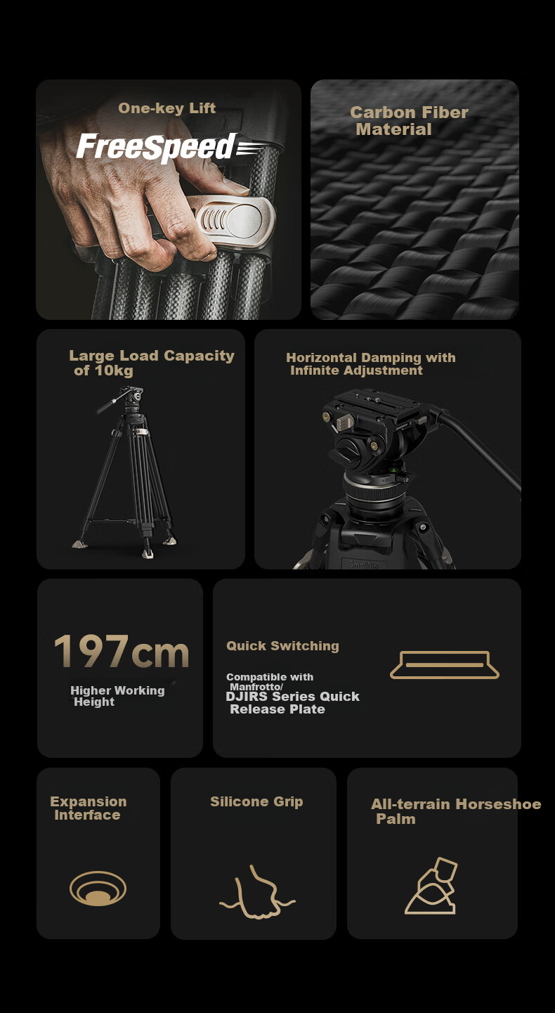 Профессиональный штатив SmallRig AD-100, карбоновый, с гидравлической головкой, для видеосъемки и фотосъемки