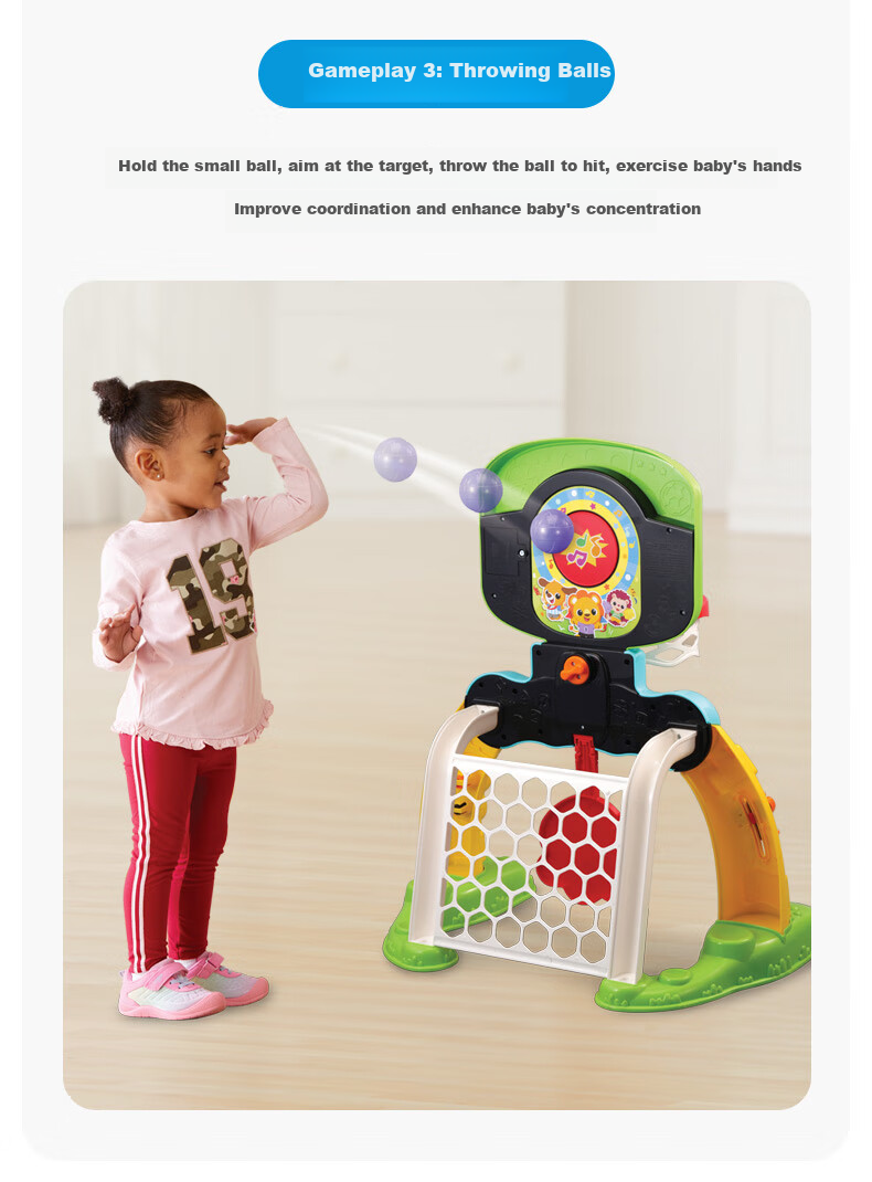 Игрушечный спортивный центр VTech «3 в 1», баскетбольное кольцо, ворота для футбола, подарок для мальчика или девочки от 1 года