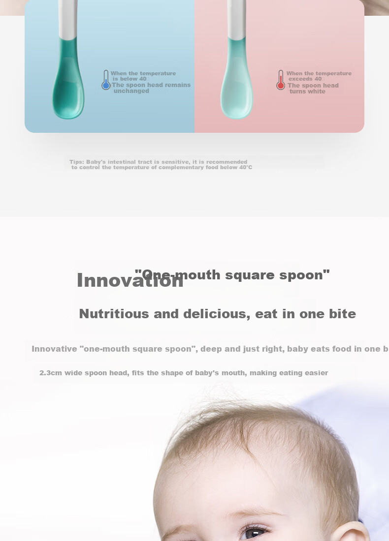 Детские ложки Babycare, термочувствительные, противоошпаривающие, набор из 2 шт., цвет "Морской туман", Синий