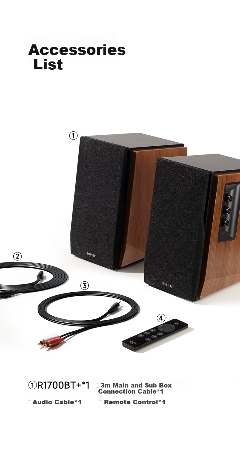 Компьютерные колонки Edifier R1700BT+, 2.0, Bluetooth 5.3, до 66 Вт, деревянный корпус, черный
