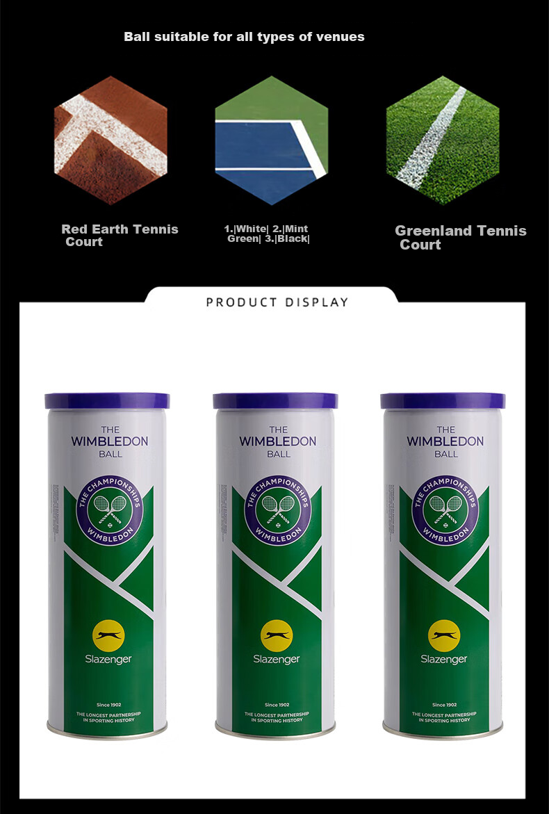 Мячи для тенниса Slazenger Official Wimbledon Ball, тренировочные и игровые, в металлической банке, 3 шт.