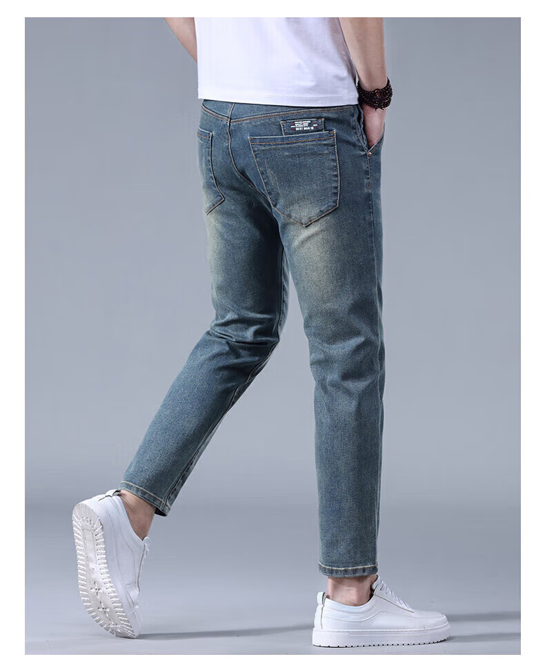 Джинсы мужские Jeanswest, модель 2025 Осень-Зима, мягкий хлопок, стрейч, зауженный крой, модные принтованные брюки, темно-синие, размер 34