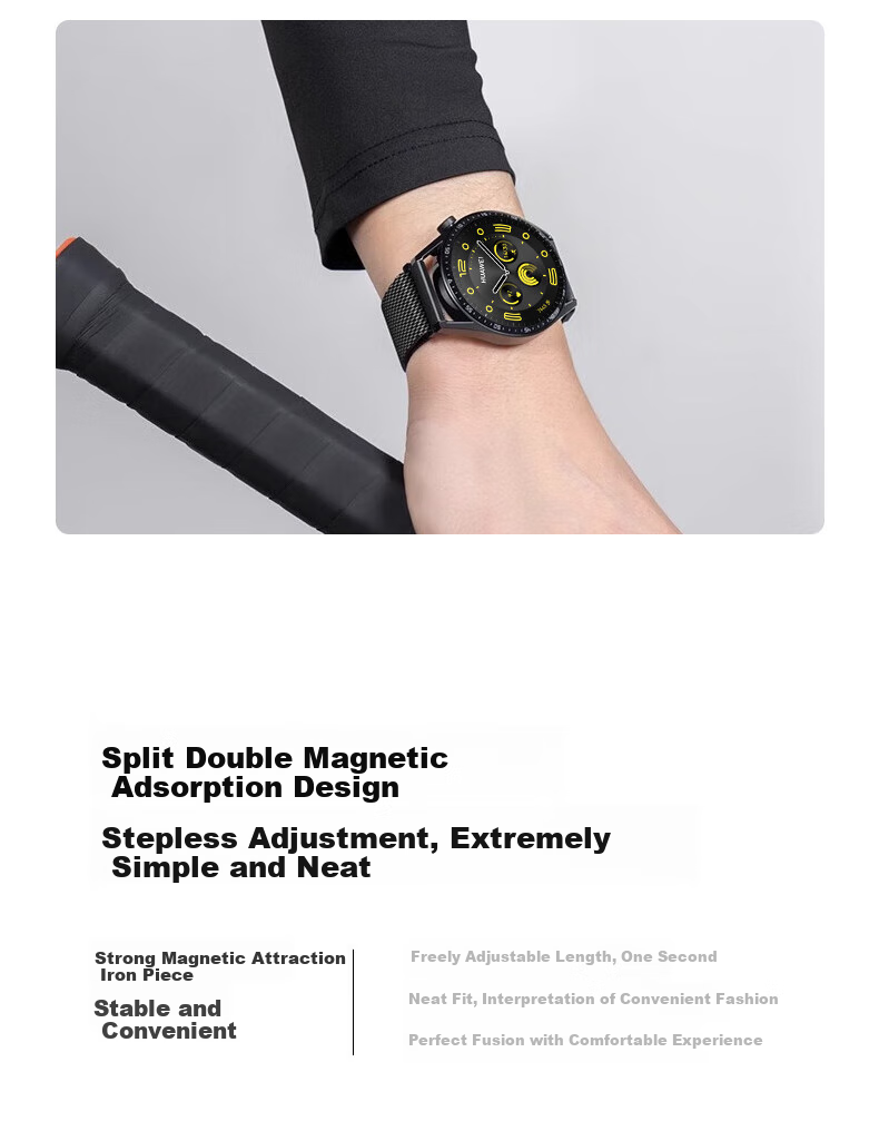 Ремешок CangHua Milanese для Huawei GT6/GT5/Watch 4/3/GT4/GT5 Pro/GT3/2 Pro, из нержавеющей стали, с двойным магнитным замком