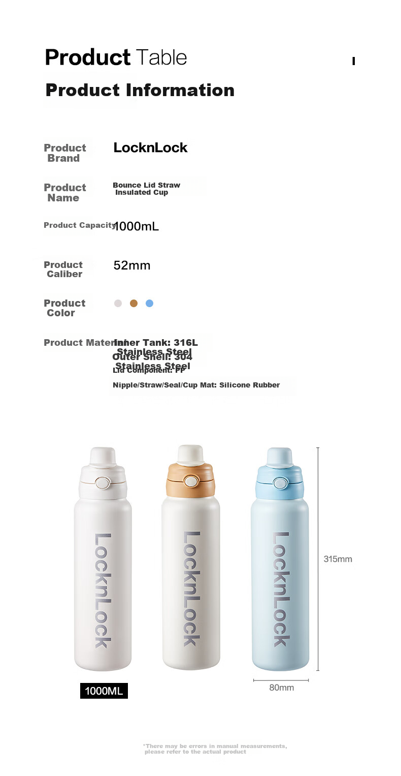 Термокружка LOCK&LOCK, 1000 мл, из нержавеющей стали 316L, с двойными стенками, для напитков