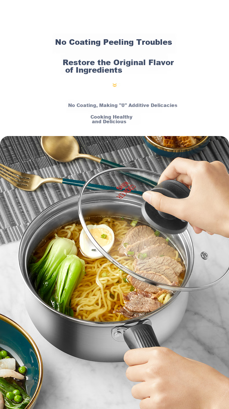 Ковш COOKER KING из нержавеющей стали 304, 18 см, для приготовления детского питания, молока, супов и лапши, с крышкой