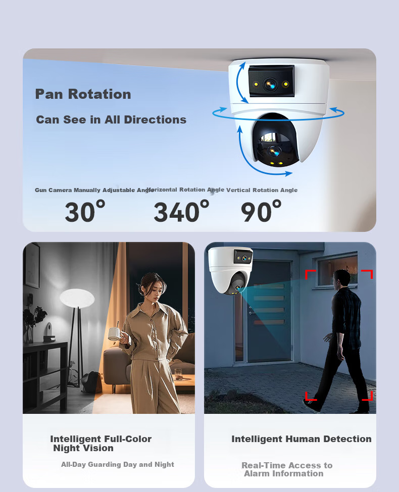Камера видеонаблюдения VSTARCAM CS2DR, 5 Мп + 5 Мп, 360 градусов, Wi-Fi, ночное видение, двусторонняя аудиосвязь, для дома, потолочное крепление, с доступом через мобильный телефон
