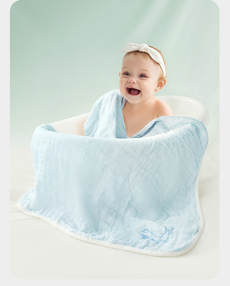 Детское банное полотенце Babycare, муслиновое, для новорожденных, размер 70х70 см, цвет "Цинчуань синий"