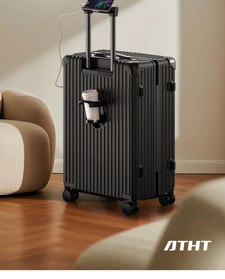 Чемодан ATHT, многофункциональный, для путешествий, деловых поездок, с кодовым замком, черный, 20 дюймов