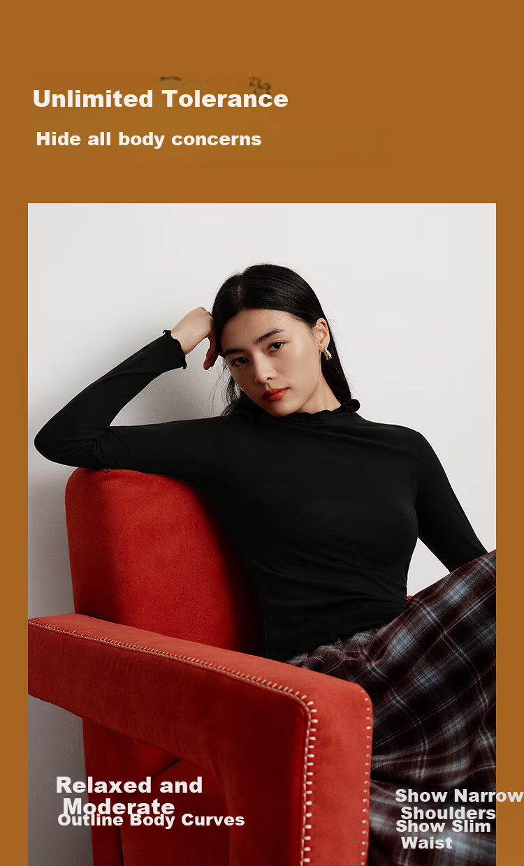 Женская футболка Semir с длинным рукавом, с высоким воротником, приталенная, зимняя коллекция 2025, с флисовой подкладкой, с рюшами, базовая термофутболка
