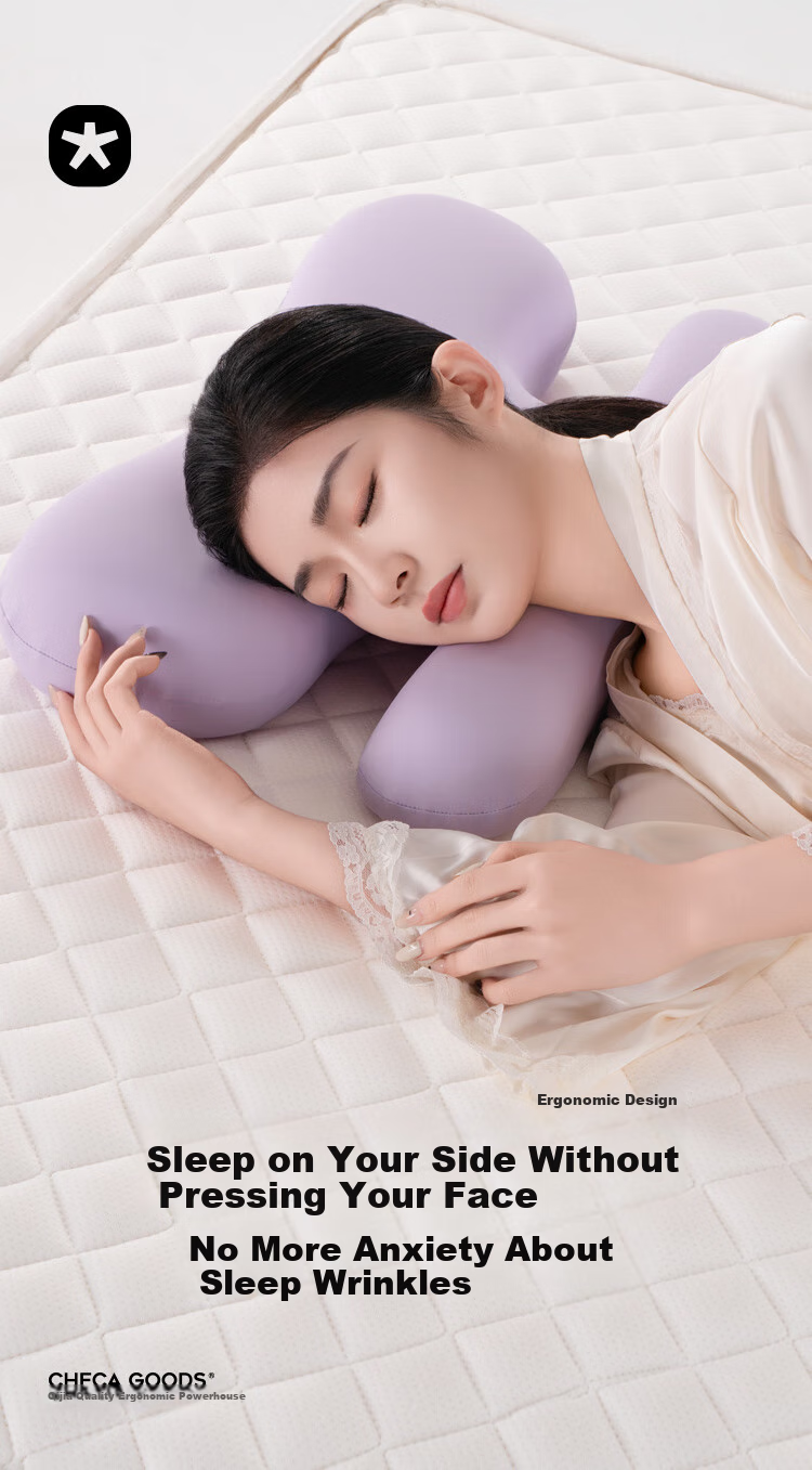 Подушка для сна CHECA GOODS Anti-Wrinkle Beauty Pillow, ортопедическая, с поддержкой шеи, для сна на боку, без давления на лицо, для взрослых, 55x35.5x8 см
