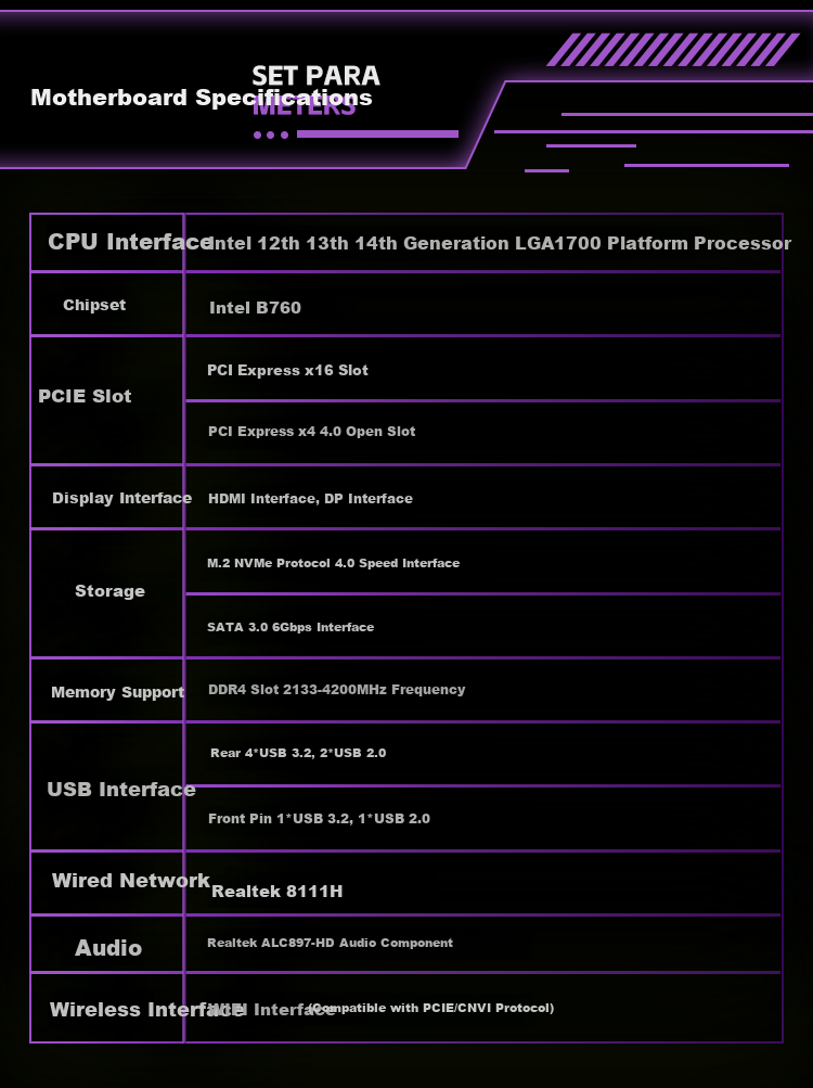 Материнская плата JGINYUE B760M GAMING, DDR4, LGA 1700