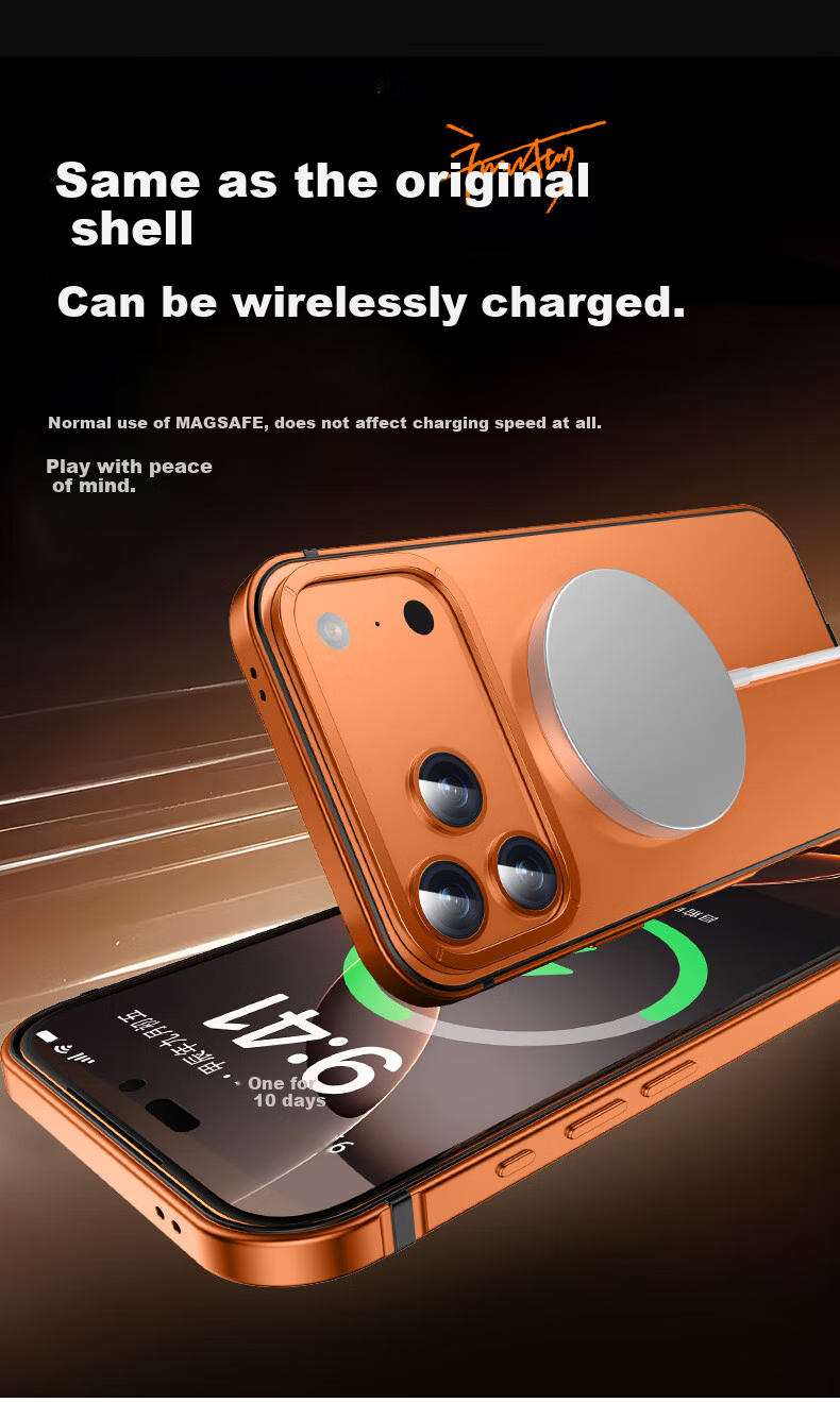 Чехол для iPhone 17 Pro IM-CHEN, противоударный, металлический каркас, ультратонкий, матовый, оранжевый