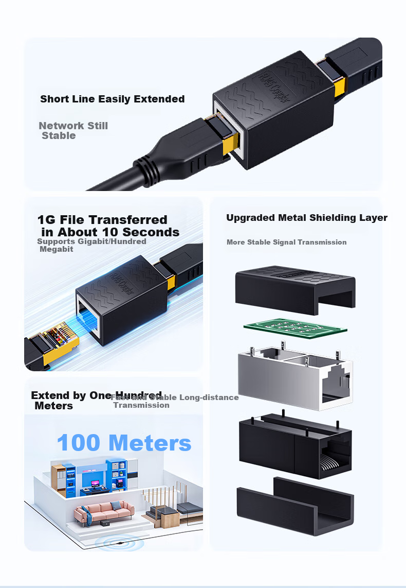 Сетевой коннектор ZLEUE WT001, экранированный, Gigabit, RJ45, прямой, для кабелей Cat6/7, 1 шт.