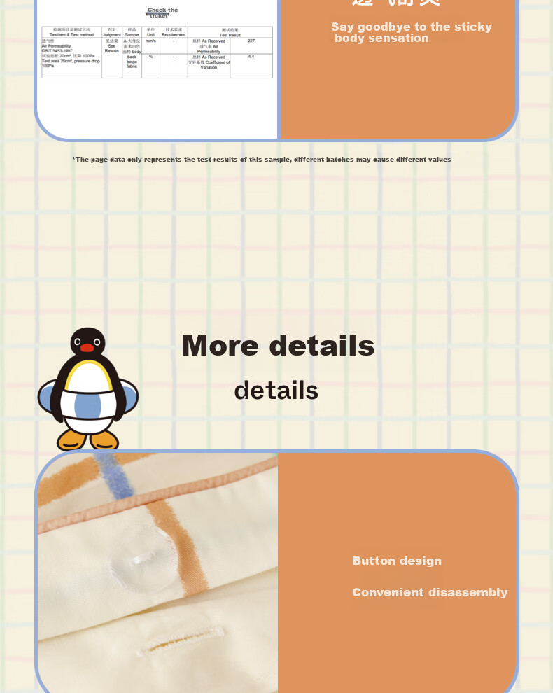 Комплект постельного белья tbh "Pingu Collaboration Series", 100% хлопок, сатин, "Crayon Check Pattern", размер 1.8м (пододеяльник 220х240 см), комплект с простыней на резинке