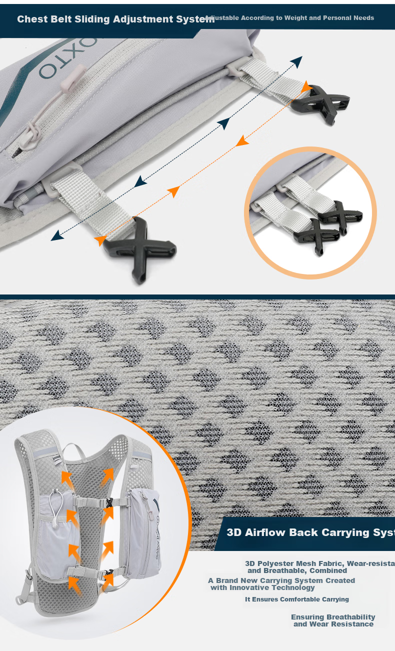 Рюкзак для бега INOXTO Lightweight Breathable Quick-Dry 5L, мужской, серый с темно-синим