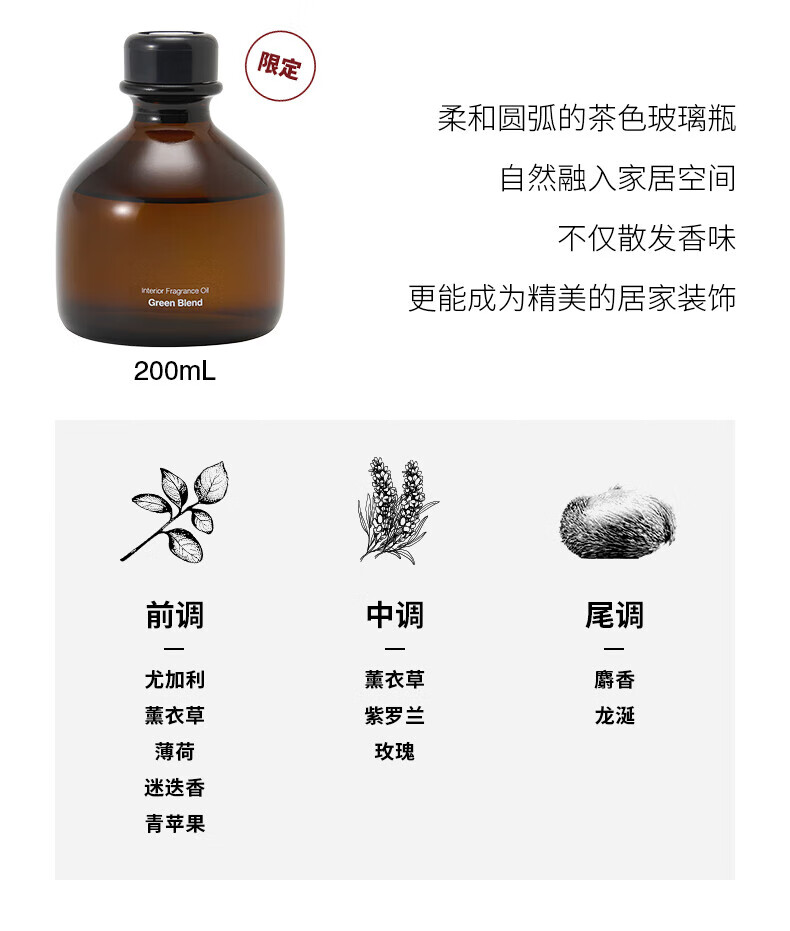 MUJI Ароматический диффузор для дома, 200 мл, с эфирным маслом, без пламени, для спальни, с травяным ароматом