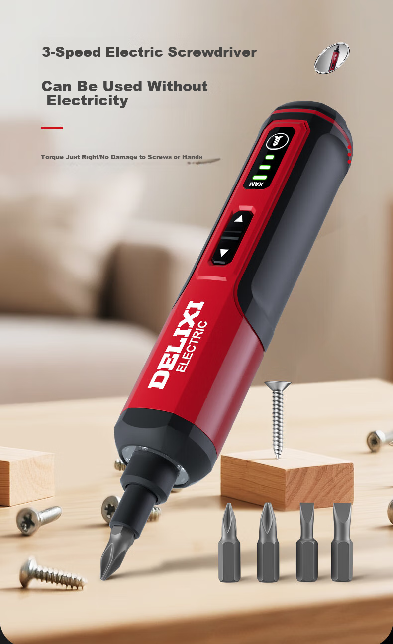 Аккумуляторная отвертка DELIXI ELECTRIC, бытовая, мини, 4 В, с прямым корпусом