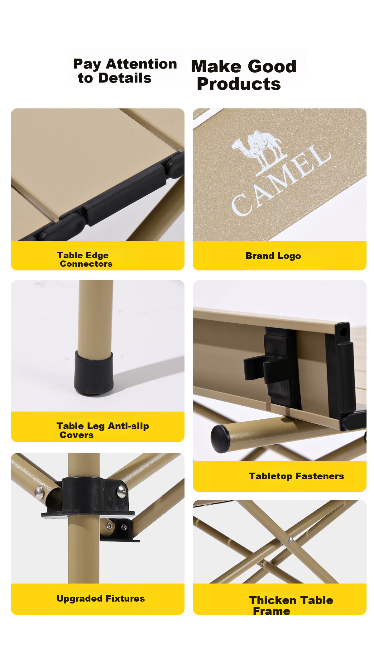 Набор складной мебели CAMEL для кемпинга, уличный, комплект из стола и стульев, 3 предмета, цвет "Яйцевидный желтый/бежевый"