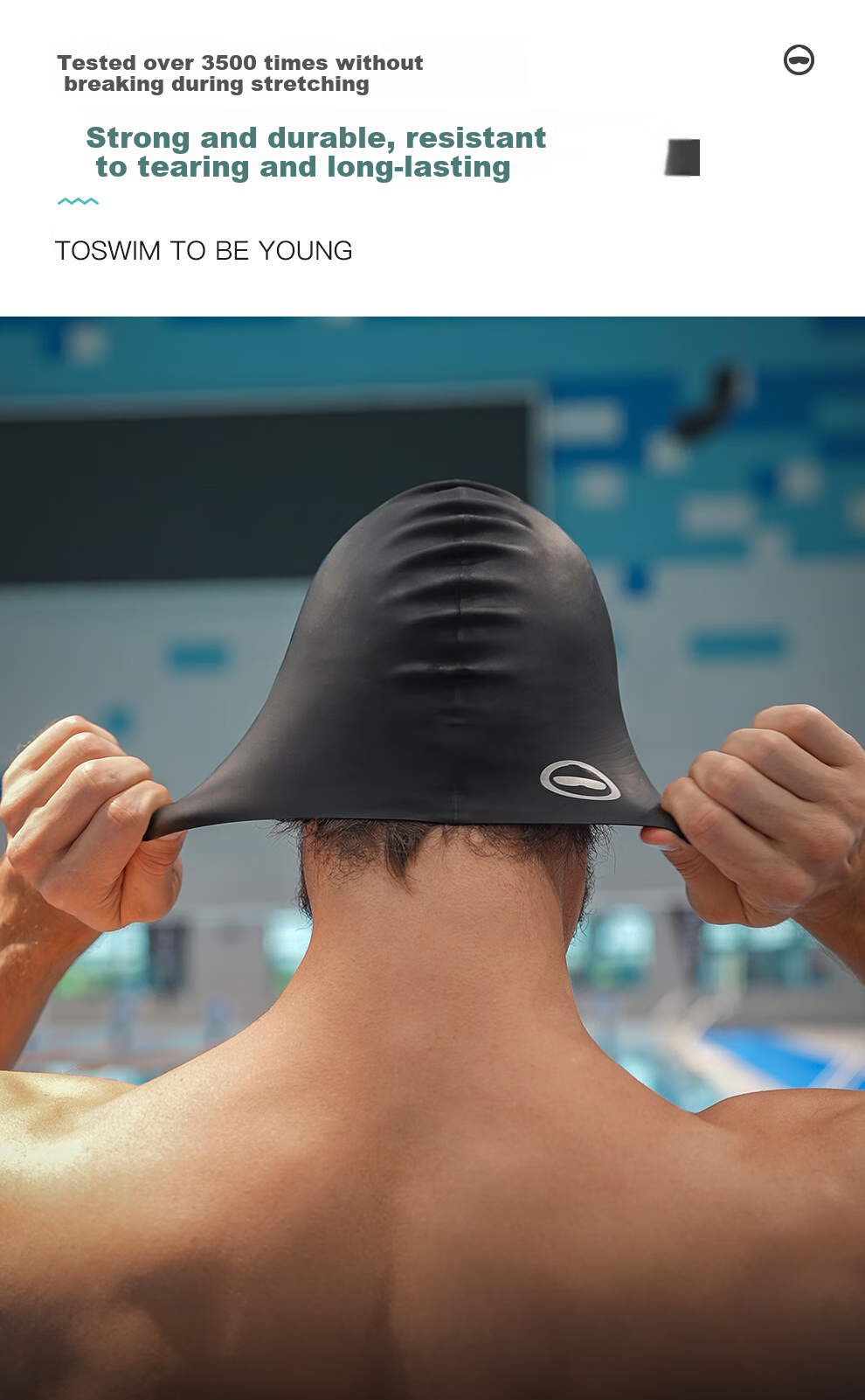 Шапочка для плавания TOSWIM, унисекс, силиконовая, черная, размер L
