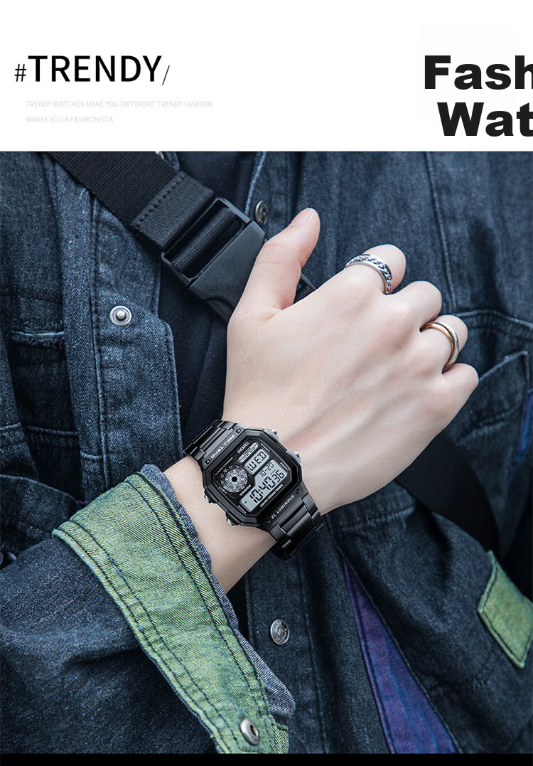 Skmei Student Watch Square High-End for Middle And High School Students, Waterproof Alarm Clock Sports Steel Band Electronic Watch for Men 1335