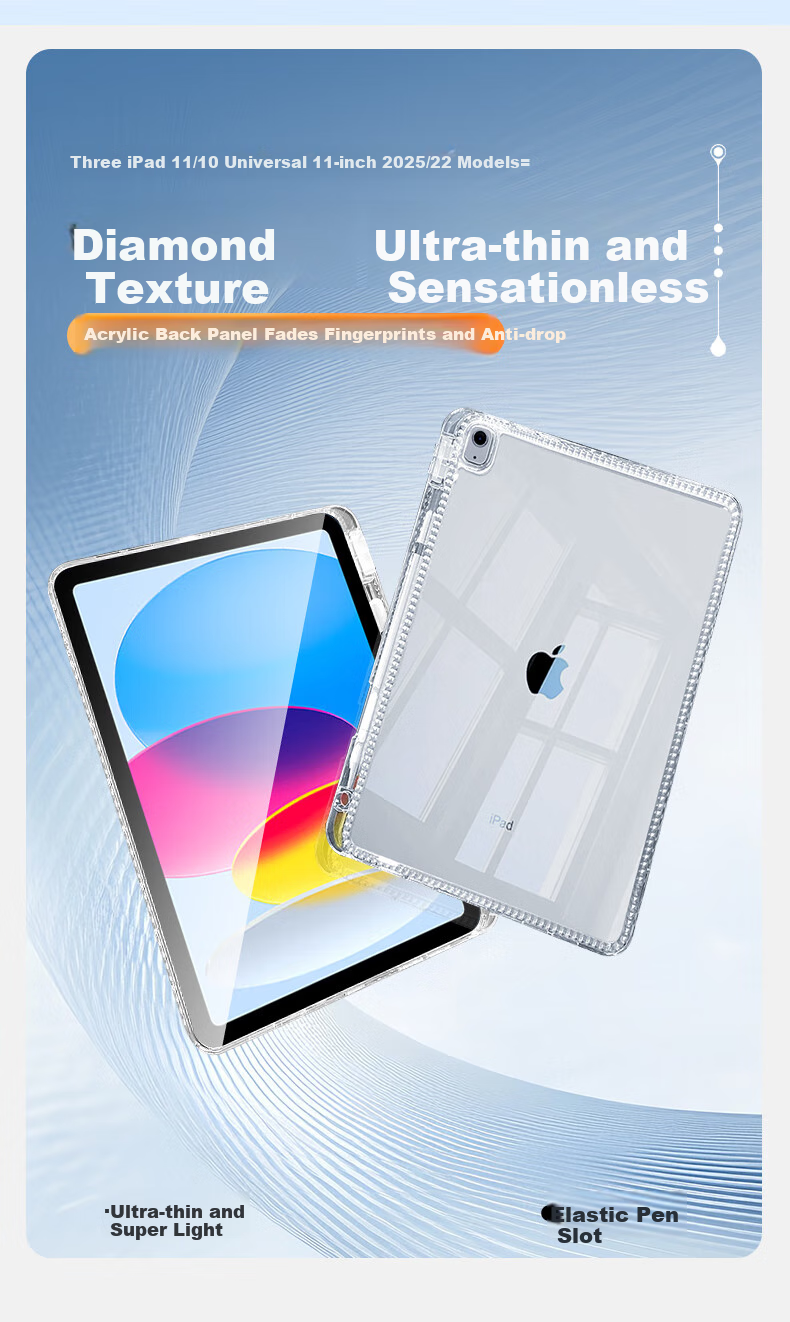 Чехол-книжка KOOLIFE для iPad 11/10 (2025 A16), 10.9 дюймов, прозрачный, с держателем для стилуса, противоударный