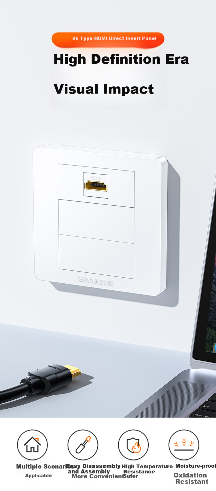 Модульная панель SAMZHE HDMI86, 3 порта, без пайки, для встраивания в стену, угловой модуль "мама-мама", многофункциональная панель типа 86, SZ-HDMI02