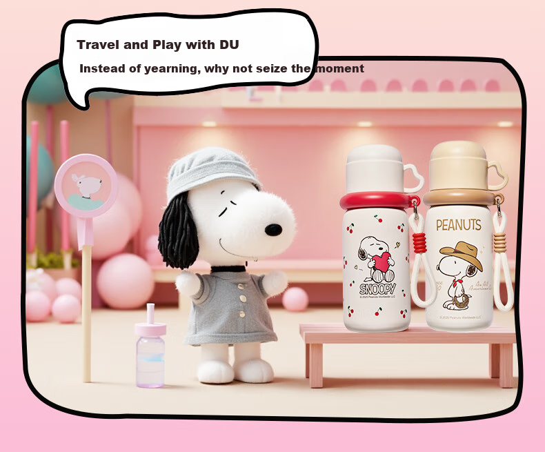 Детская термокружка SNOOPY из нержавеющей стали 316L, большой объем, с трубочкой для мальчиков и девочек, портативная бутылка для воды для студентов, специальная кружка для питья, белая