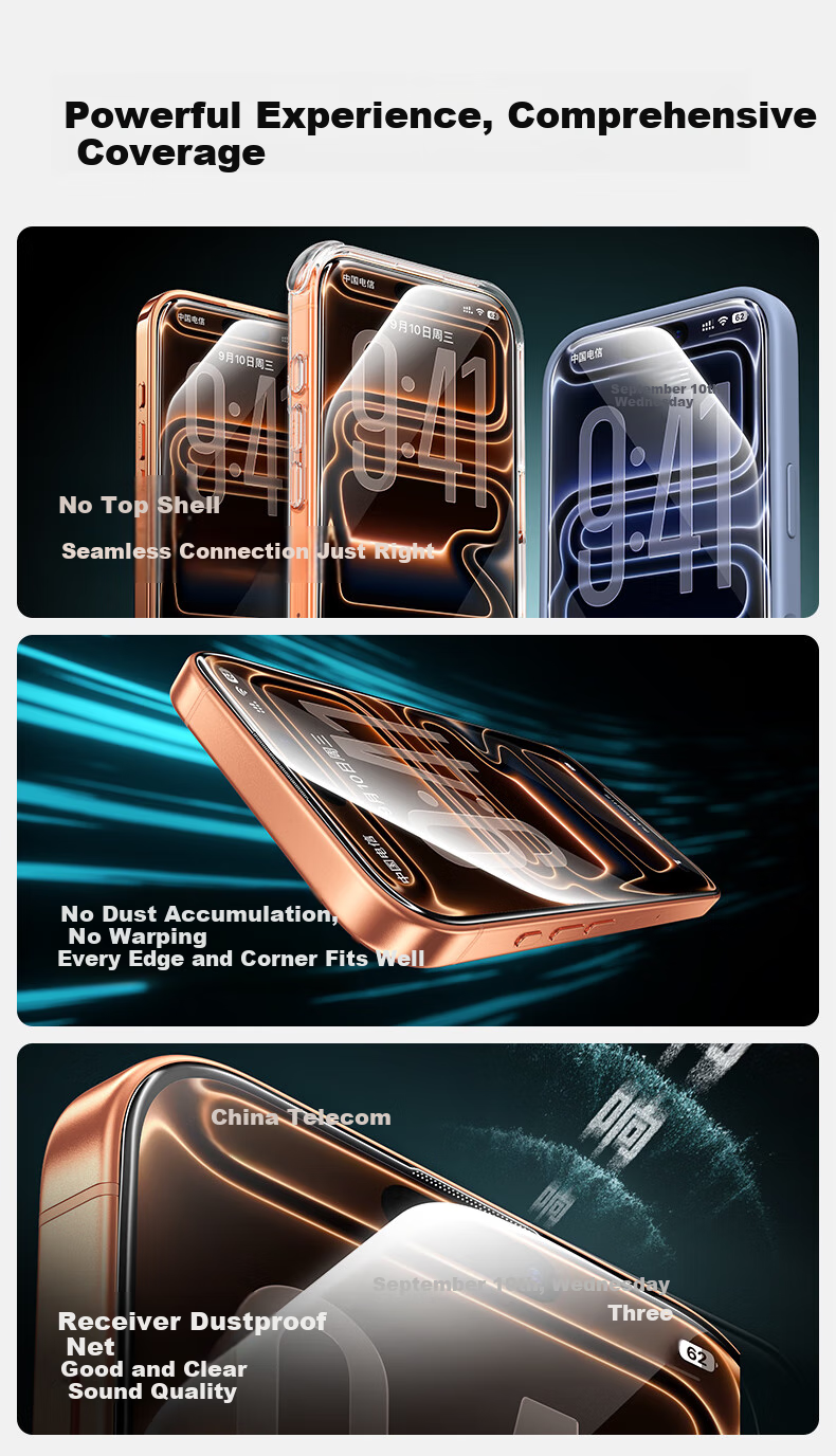 Защитное стекло SmartDevil для Apple iPhone 17 Pro Max, ультратонкое 0.18 мм, 3D полное покрытие, высокая прозрачность, антибликовое, антиотпечатки, закаленное стекло