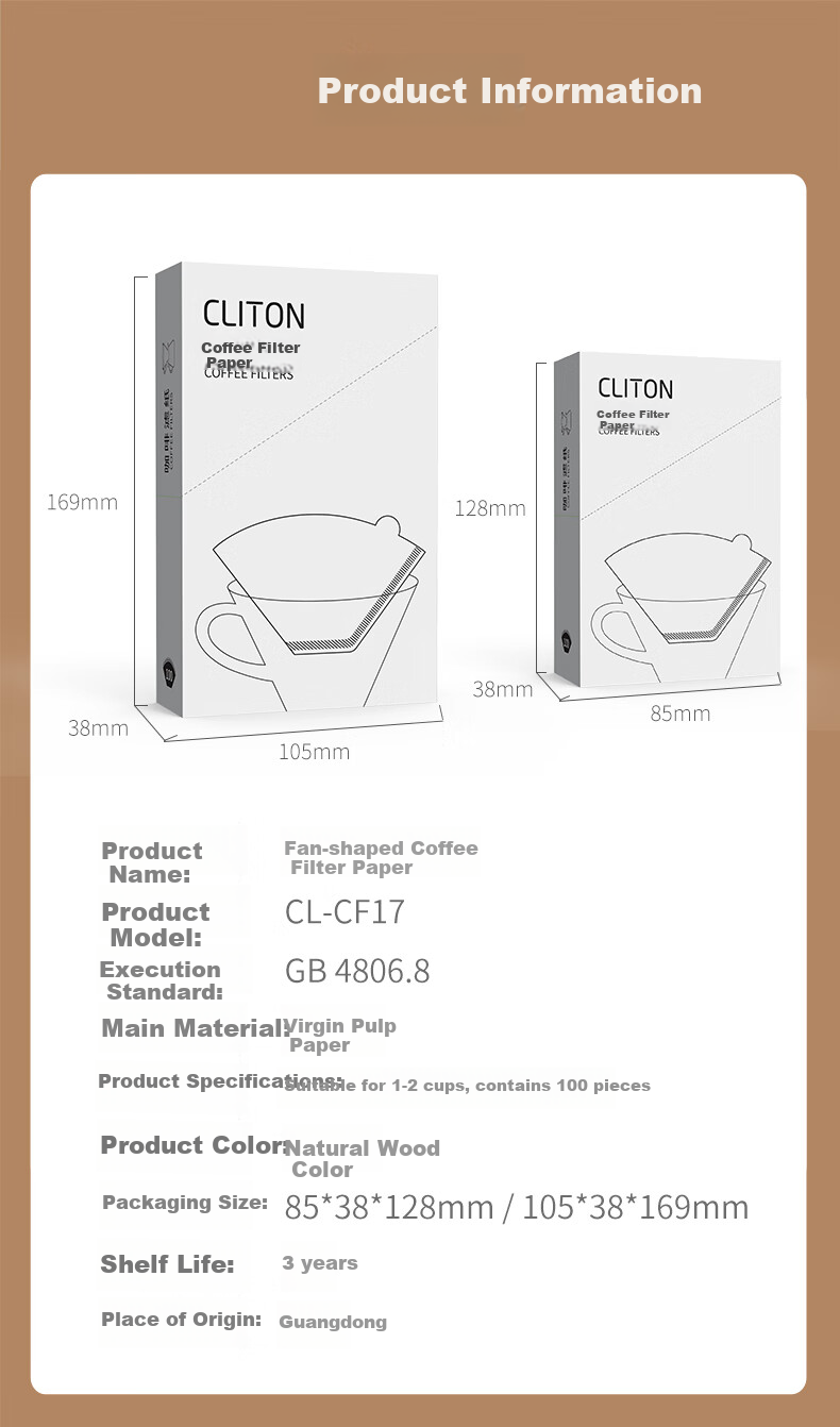 Бумажные фильтры для кофе CLITON, 100 шт., конусообразные, для капельной кофеварки, для 2-4 порций, коричневые
